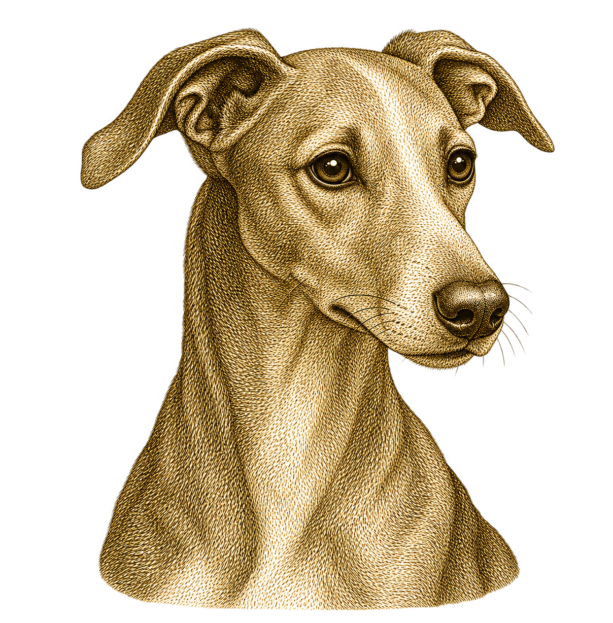 Engraved illustration of a whippet