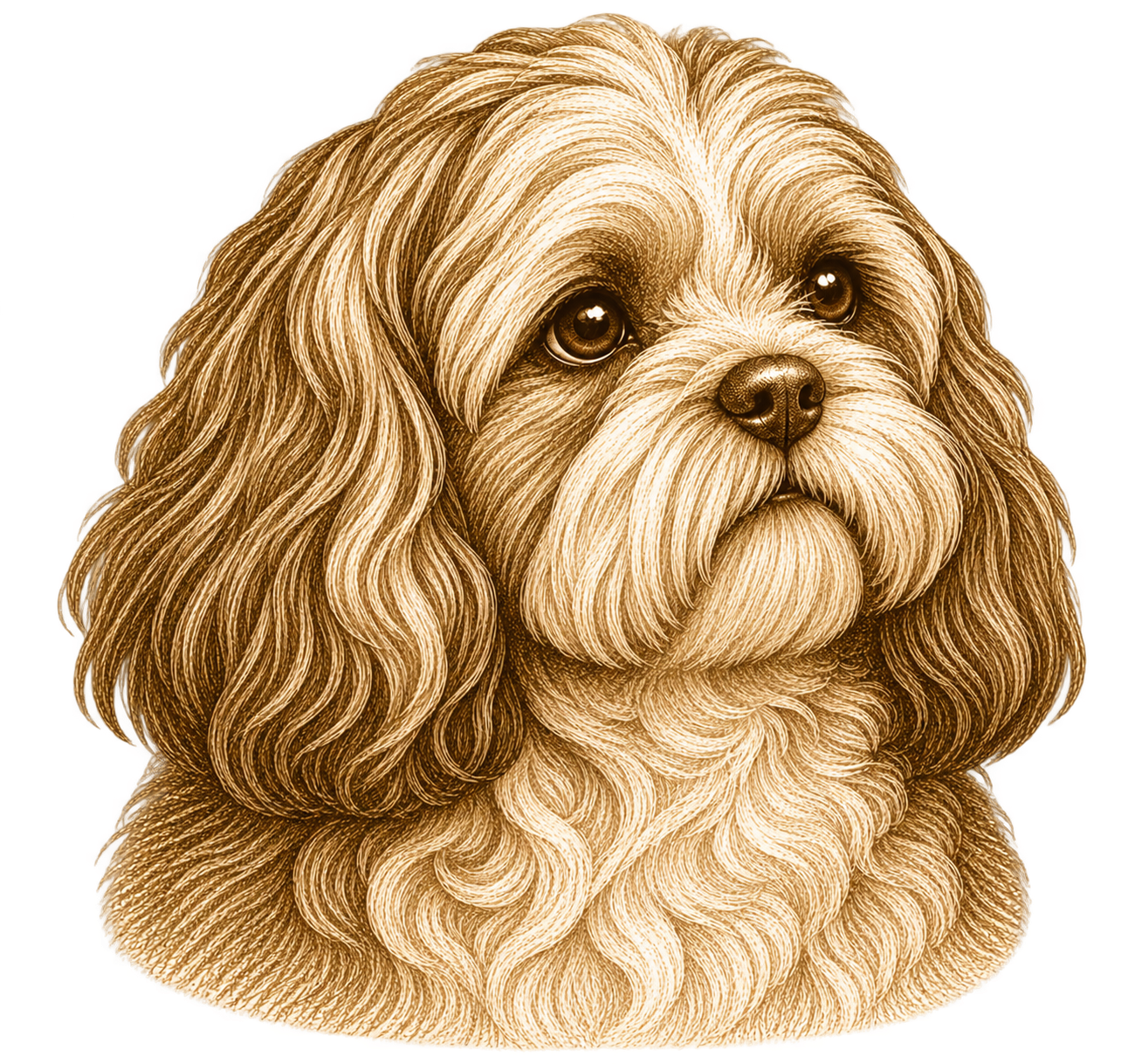 Engraving style illustration of. Shih Tzu