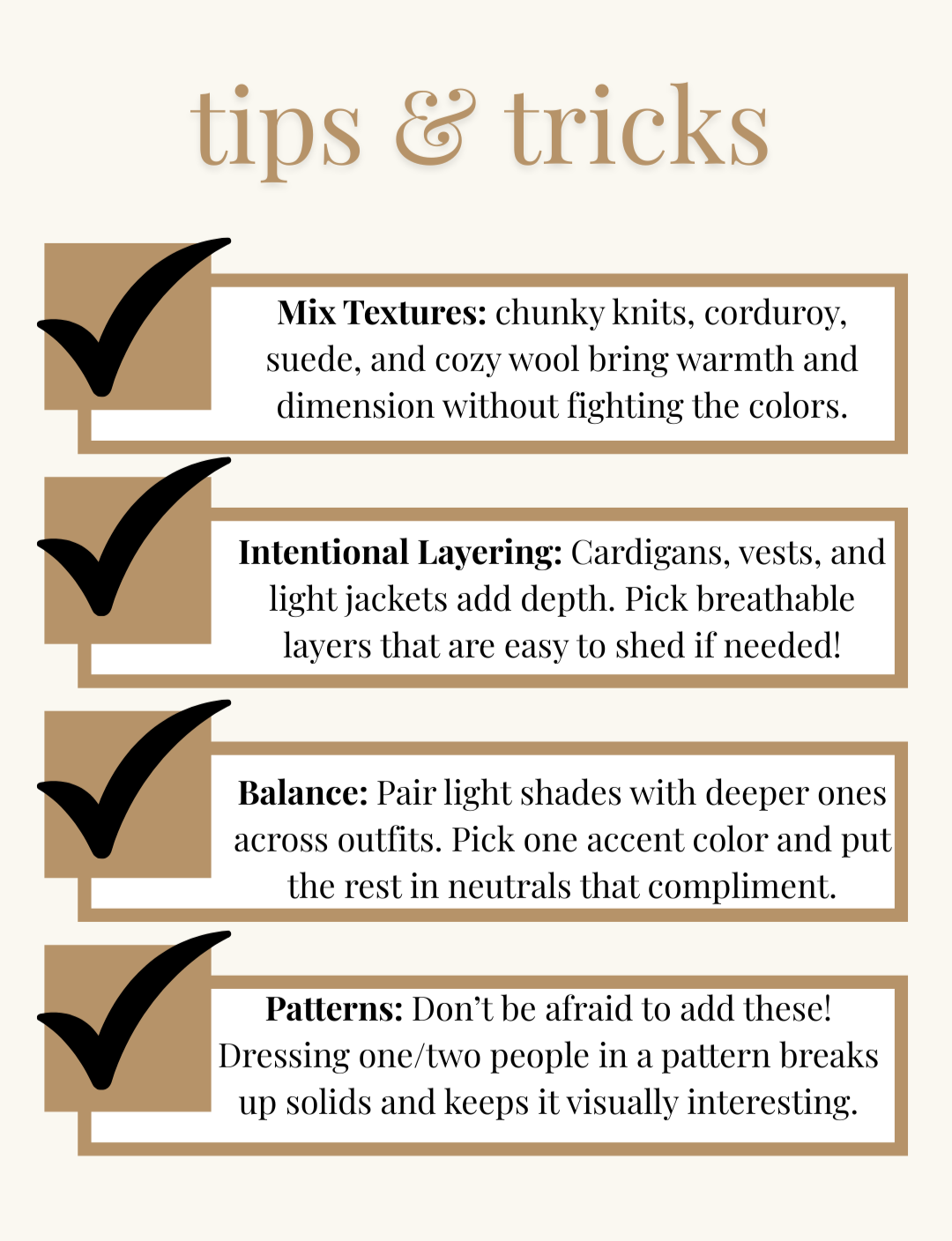 Tips & Tricks list for cohesive family outfits