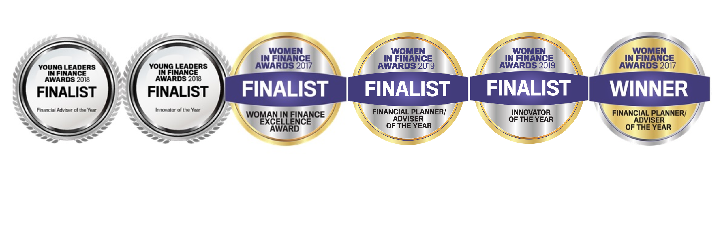 Women in Finance Awards recognising Elle Ross as a winner and finalist from 2017 to 2019