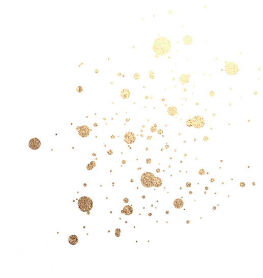 Gold-colored paint splatters on a black background.
