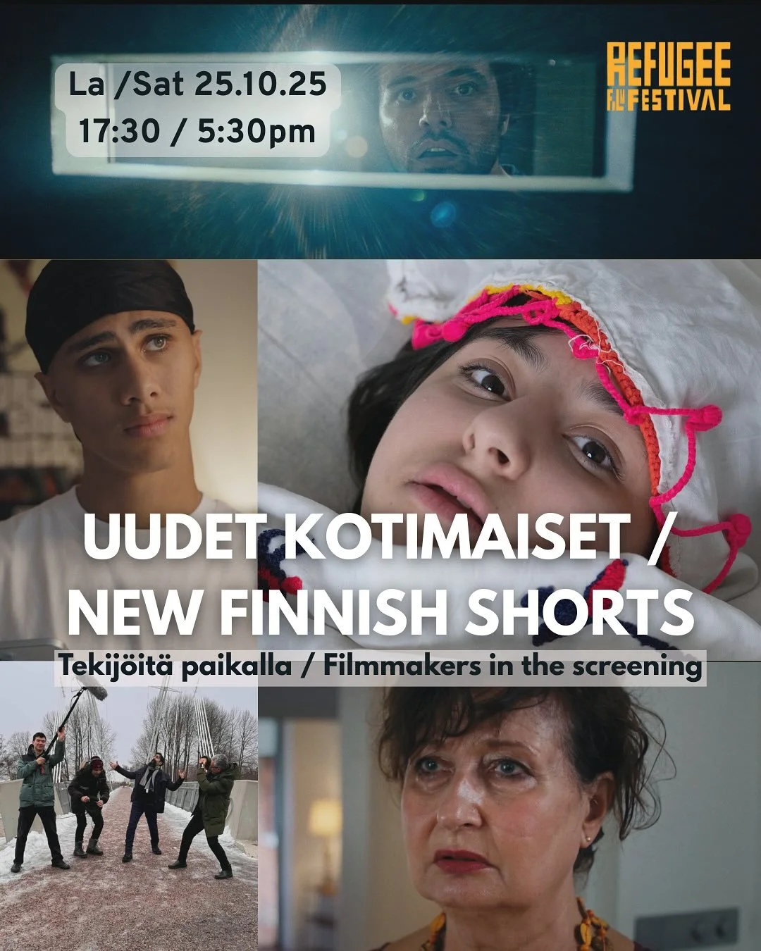 Lauantaina 25.10. klo 17:30 UUDET KOTIMAISET näytöksessä nähdään viisi kotimaista lyhytelokuvaa. Tekijöitä on paikalla!
On Saturday 25.10. at 5:30 PM, the NEW FINNISH SHORTS screening will feature five Finnish