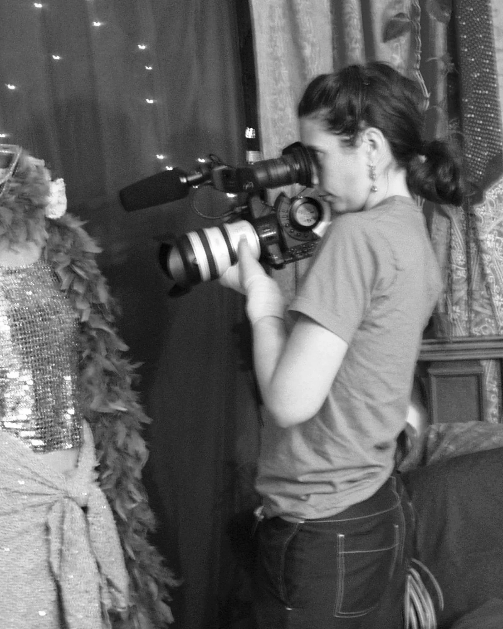 Upstate, NY photographer and filmmaker, Rosie McCobb, shooting the 2004, film directed by Rich Rickaby, Auntie Mayhem, in NYC