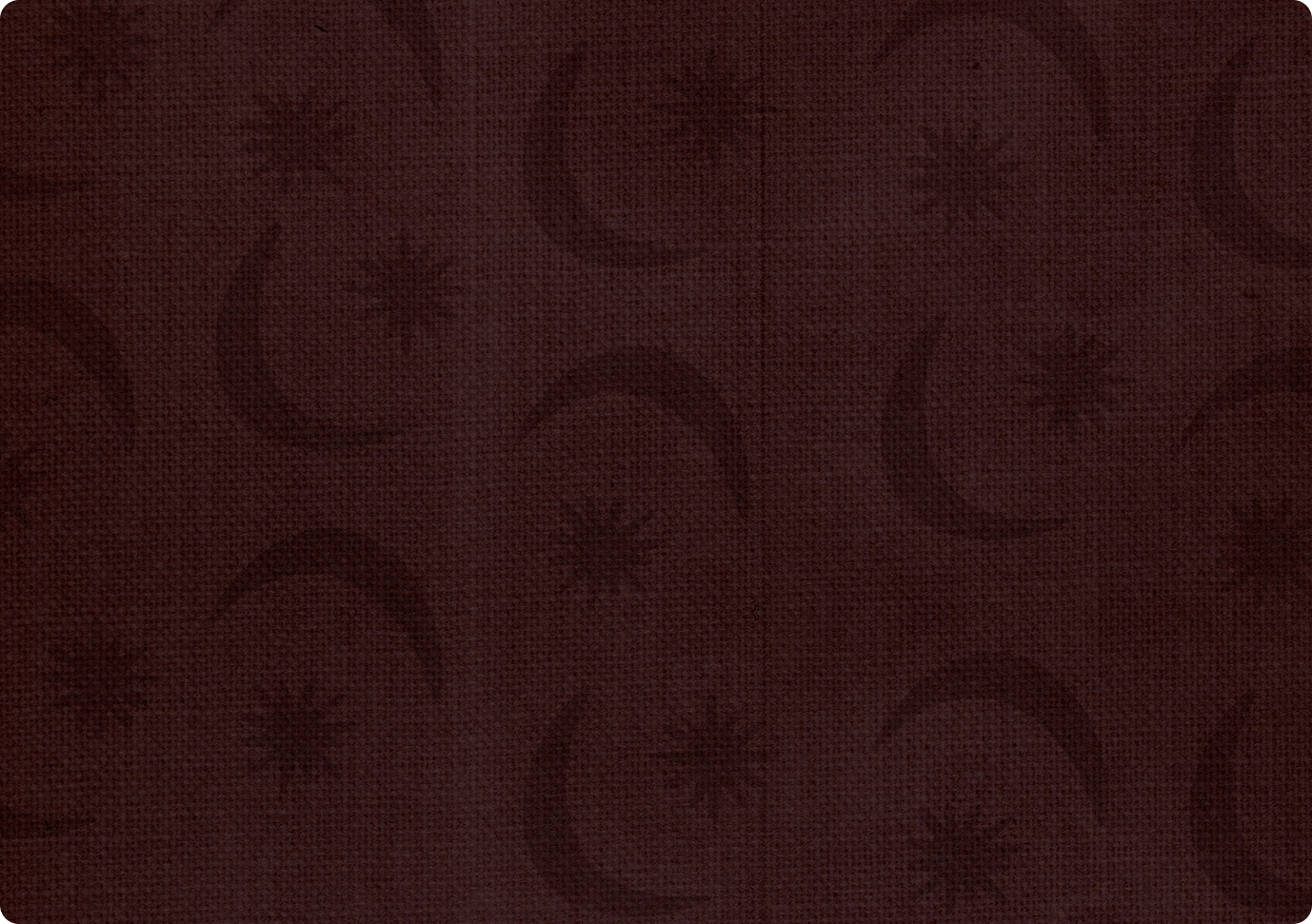 Dark red, linen book cover with a star and moon pattern