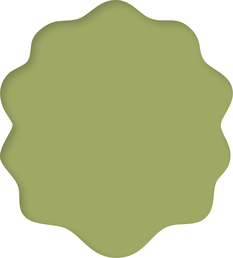 A green scalloped button