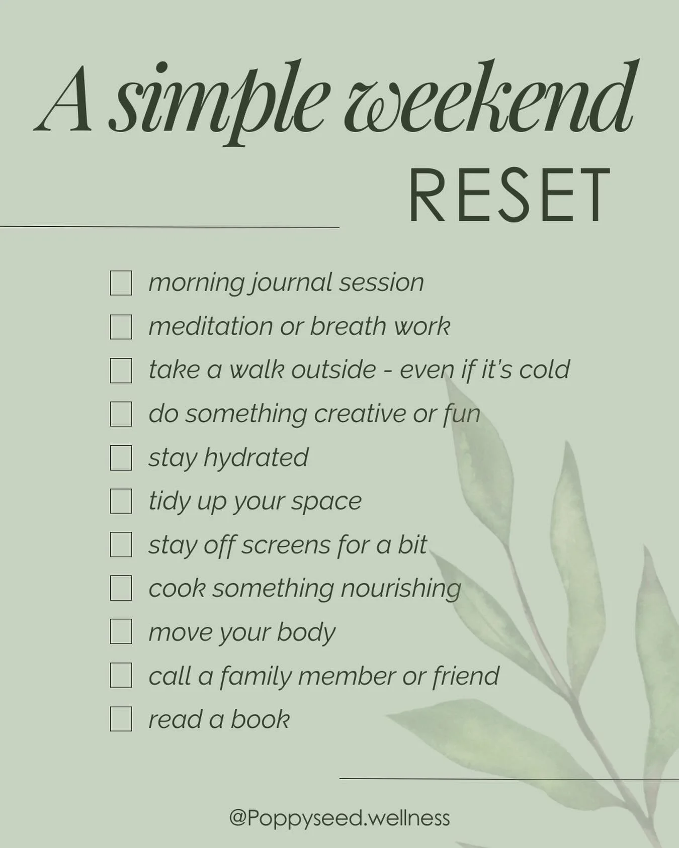 A long weekend is an invitation to slow down and do something for yourself 🌿

This reset isn&rsquo;t about catching up &mdash; it&rsquo;s about choosing a few small things that help you feel steadier after a busy week. Pick what supports you, leave 