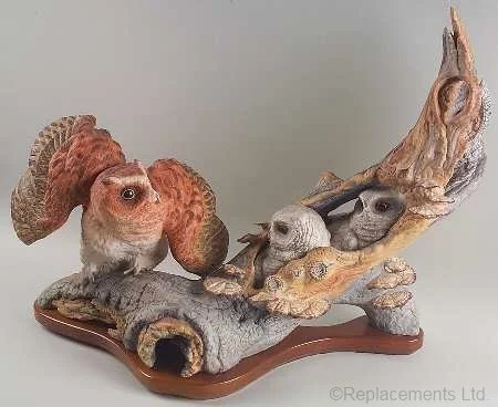The life-size porcelain screech owl family by Chuck Oldham was one of our last pieces for Cybis. By then, much of the fine giftware industry in the United States was transitioning to Asian production, moving away from porcelain and toward reproductio