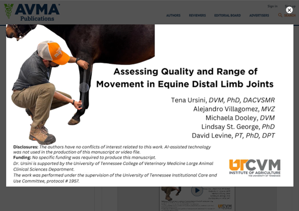 New JAVMA Technical Tutorial video on ROM assessment for equine distal limb joints