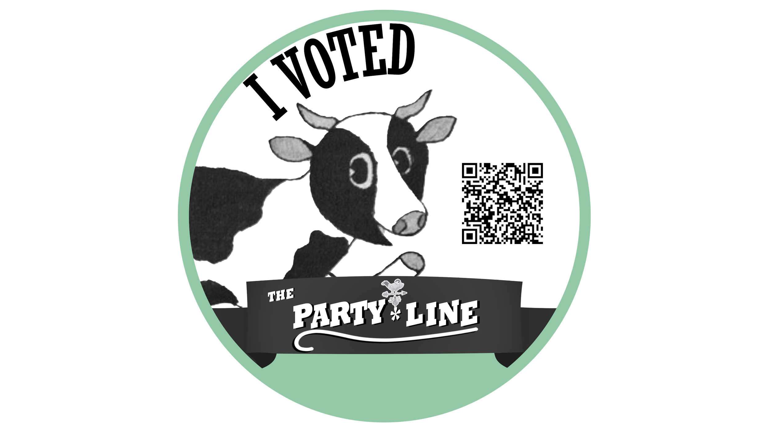 The Party Line I Voted Sticker handed out at conventions