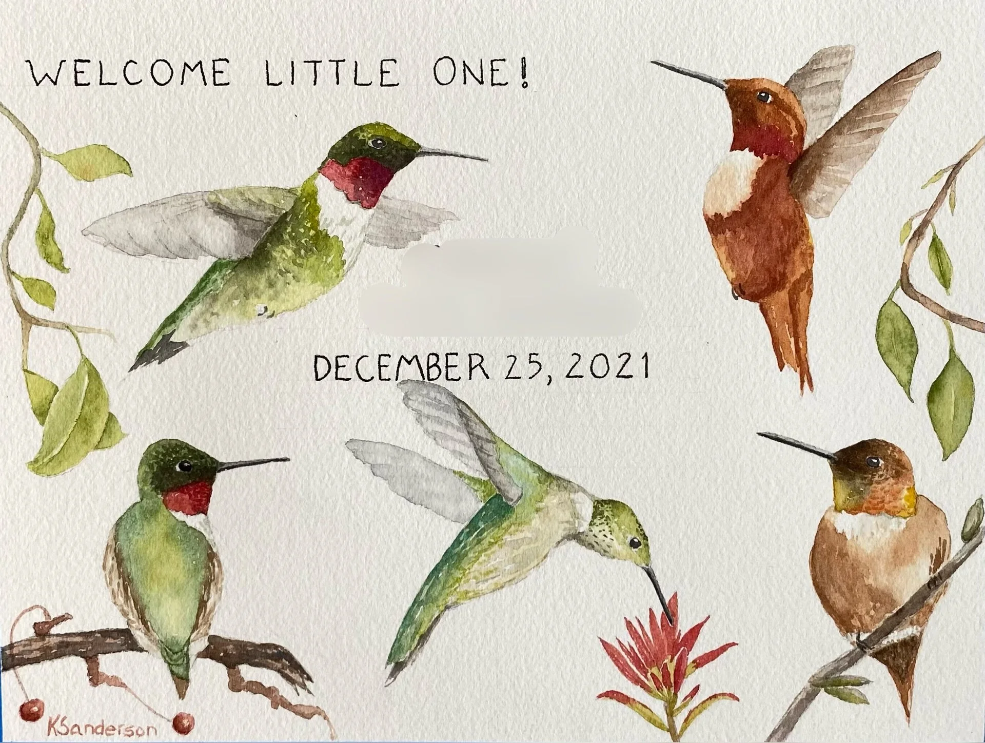 Ruby-throated and Rufous Hummingbirds (sold)