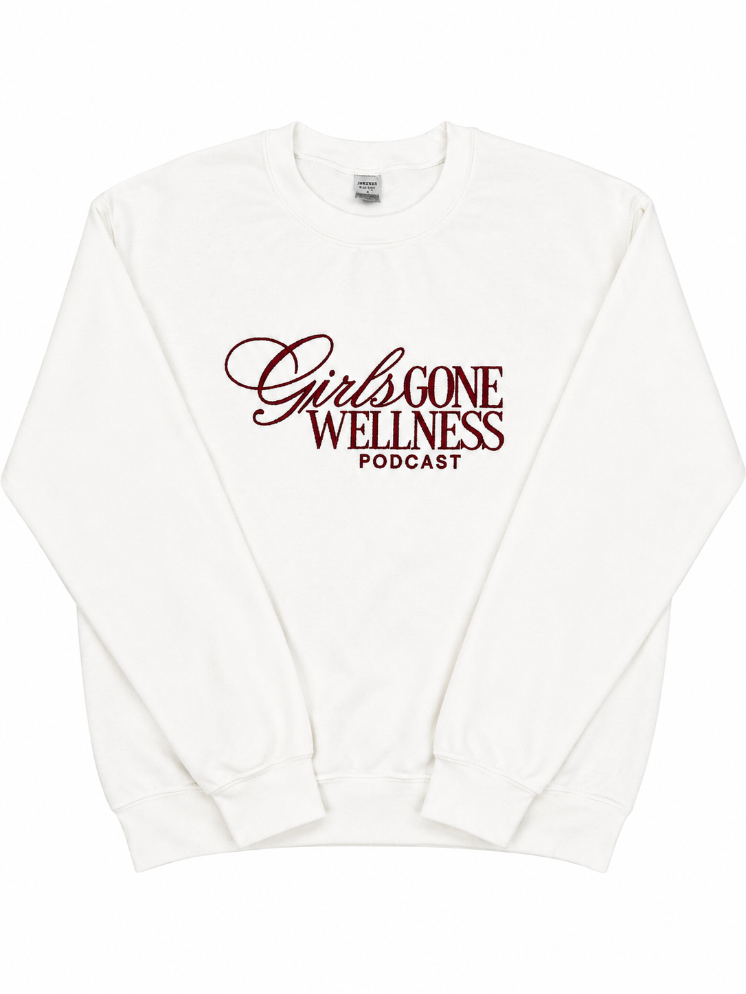 White Crewneck with red embroidery and writing