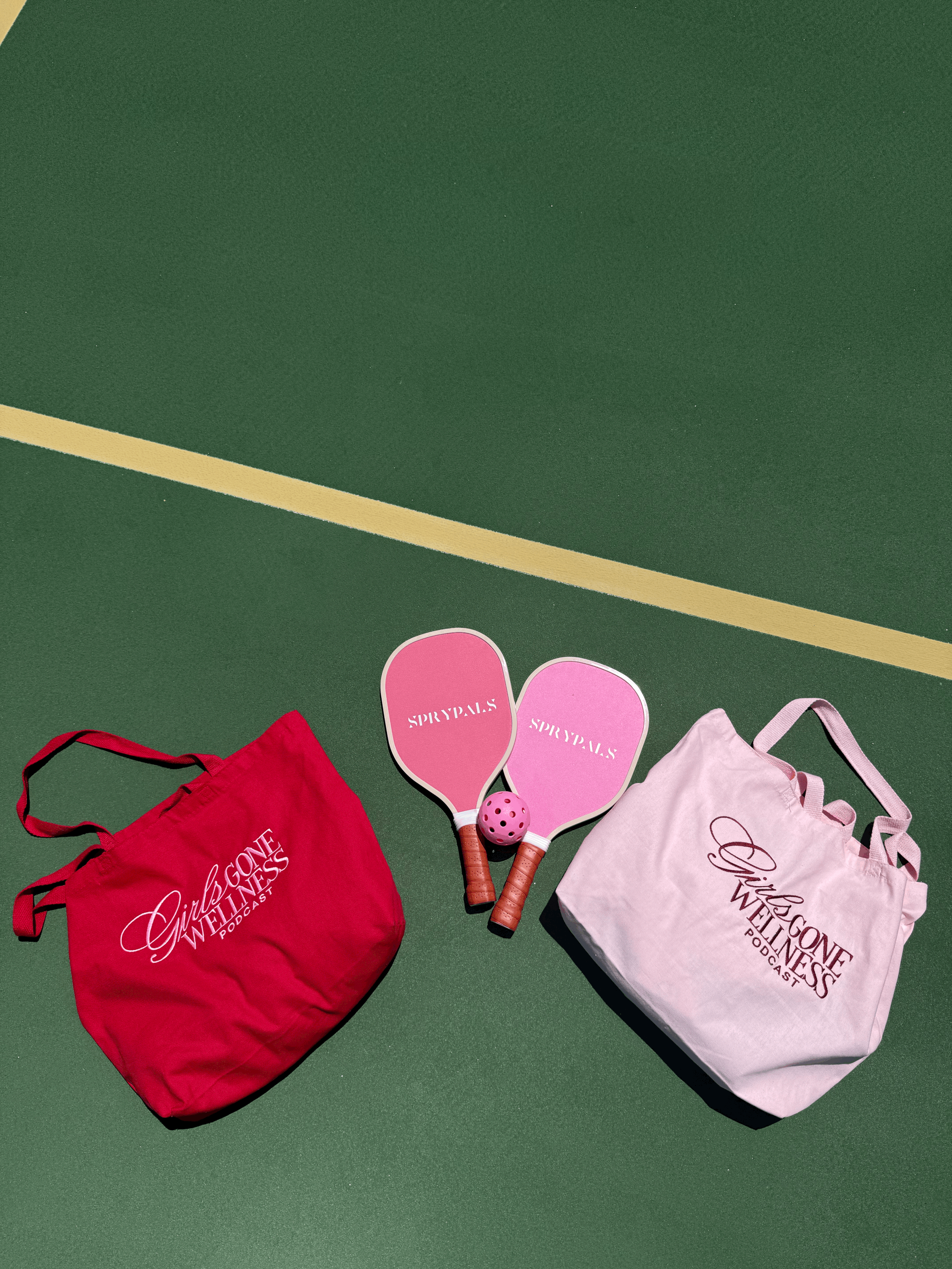 Red and pink wellness tote bag athlesiure