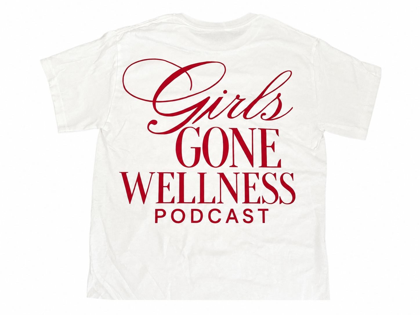 White wellness t-shirt with red writing