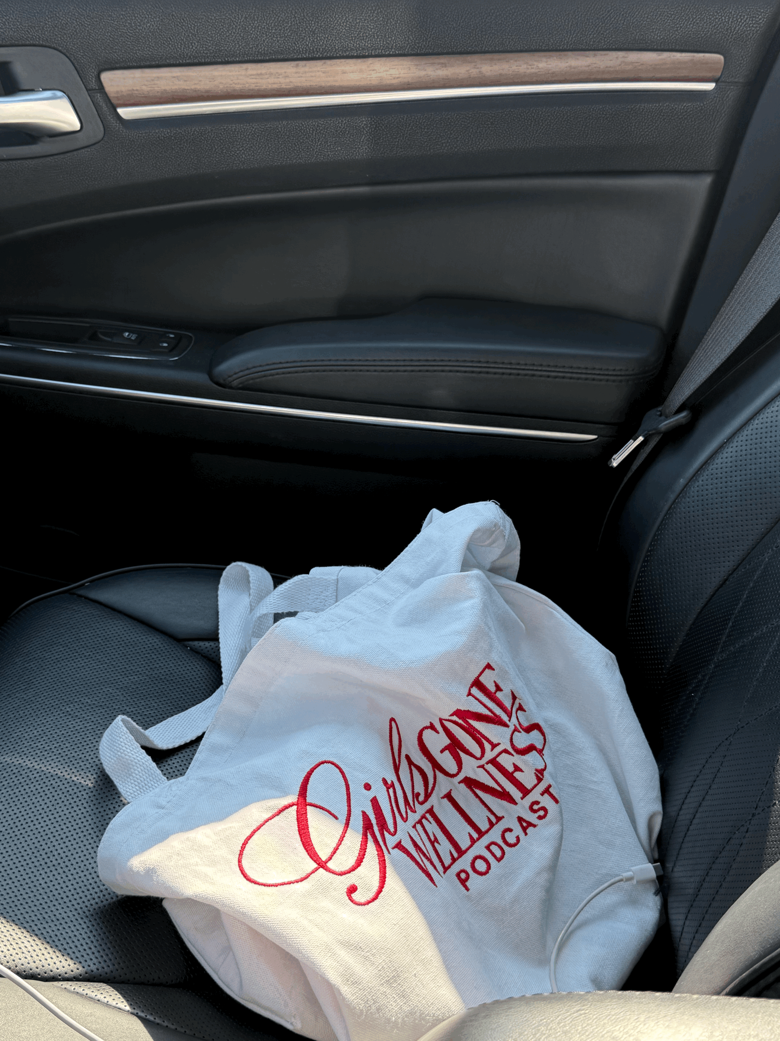 white and red wellness tote bag