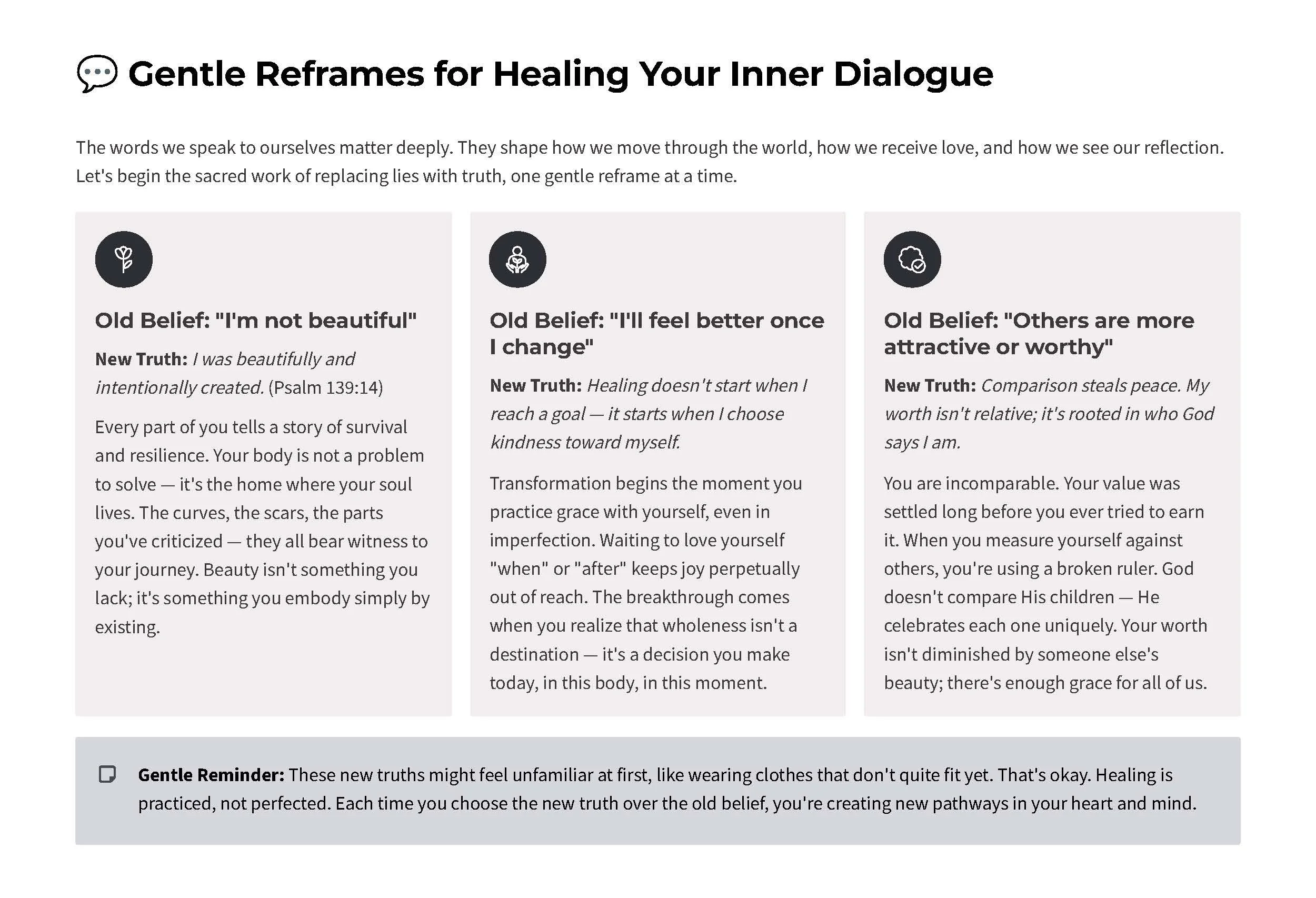 Gentle reframes for your inner dialog