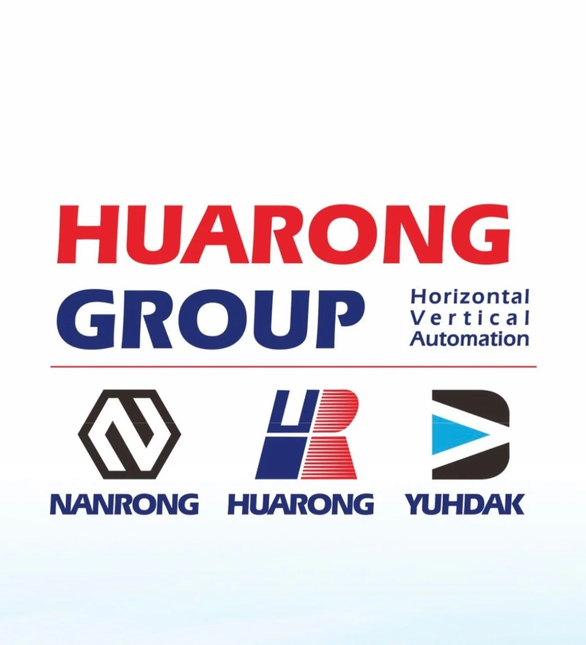 Company logo image with the words 'HUARONG GROUP' and 'Horizontal Vertical Automation' in blue and red, along with three smaller logos labeled 'NANRONG,' 'HUARONG,' and 'YUHDK' below.