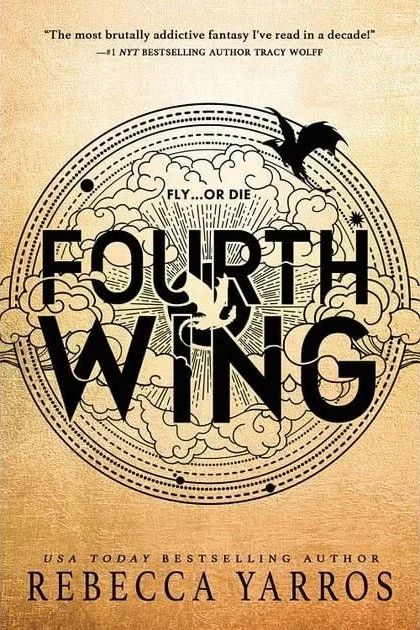 Book cover for 'Fourth Wing' by Rebecca Yarros, a fantasy adventure that fuels Jena Miller's imagination and love for epic storytelling.