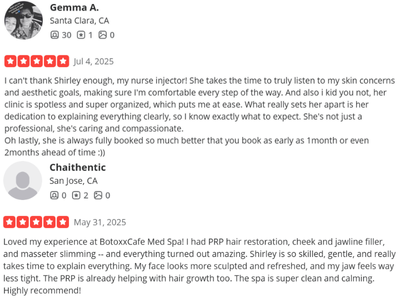 Screenshot of two Facebook reviews about a nurse named Shirley, praising her professionalism, expertise, and caring manner.