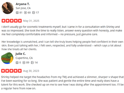 Screenshot of online reviews from three different users, with their names, locations, review dates, star ratings, and comments about a healthcare experience.