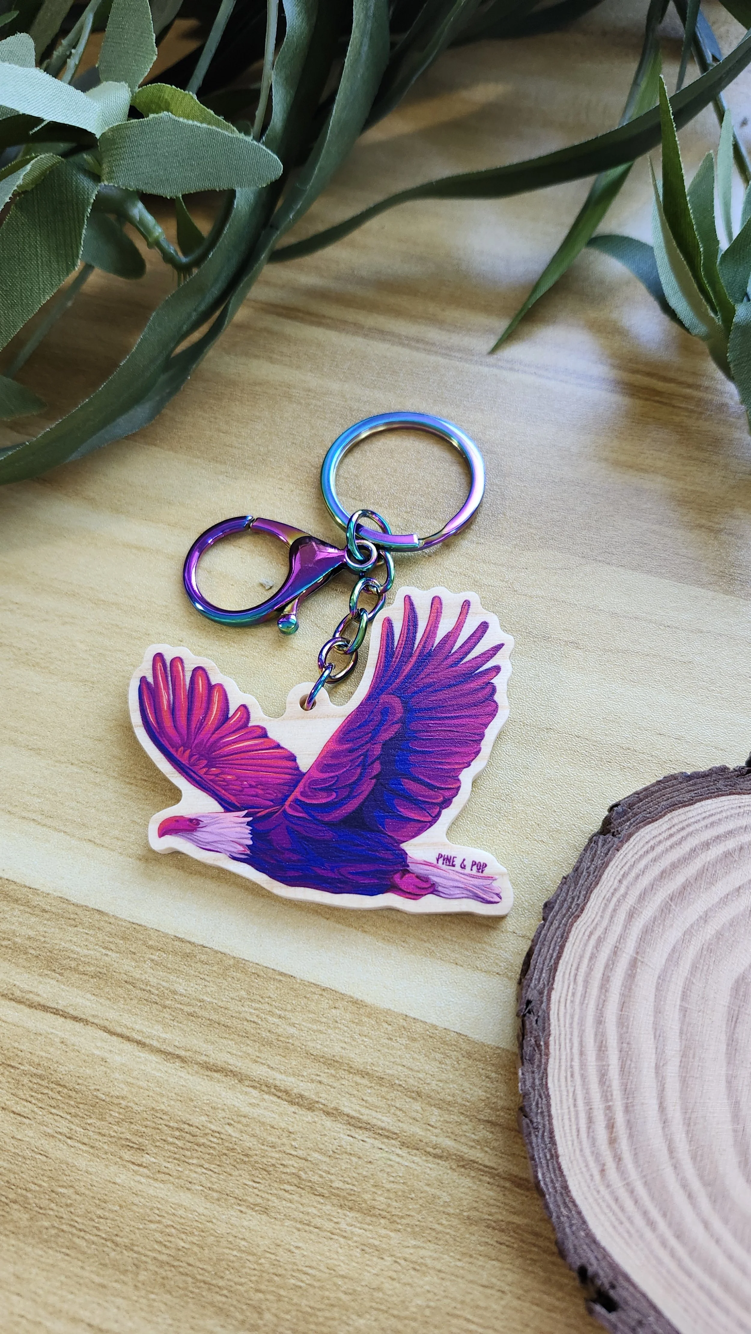 Bald Eagle Wooden Keychain