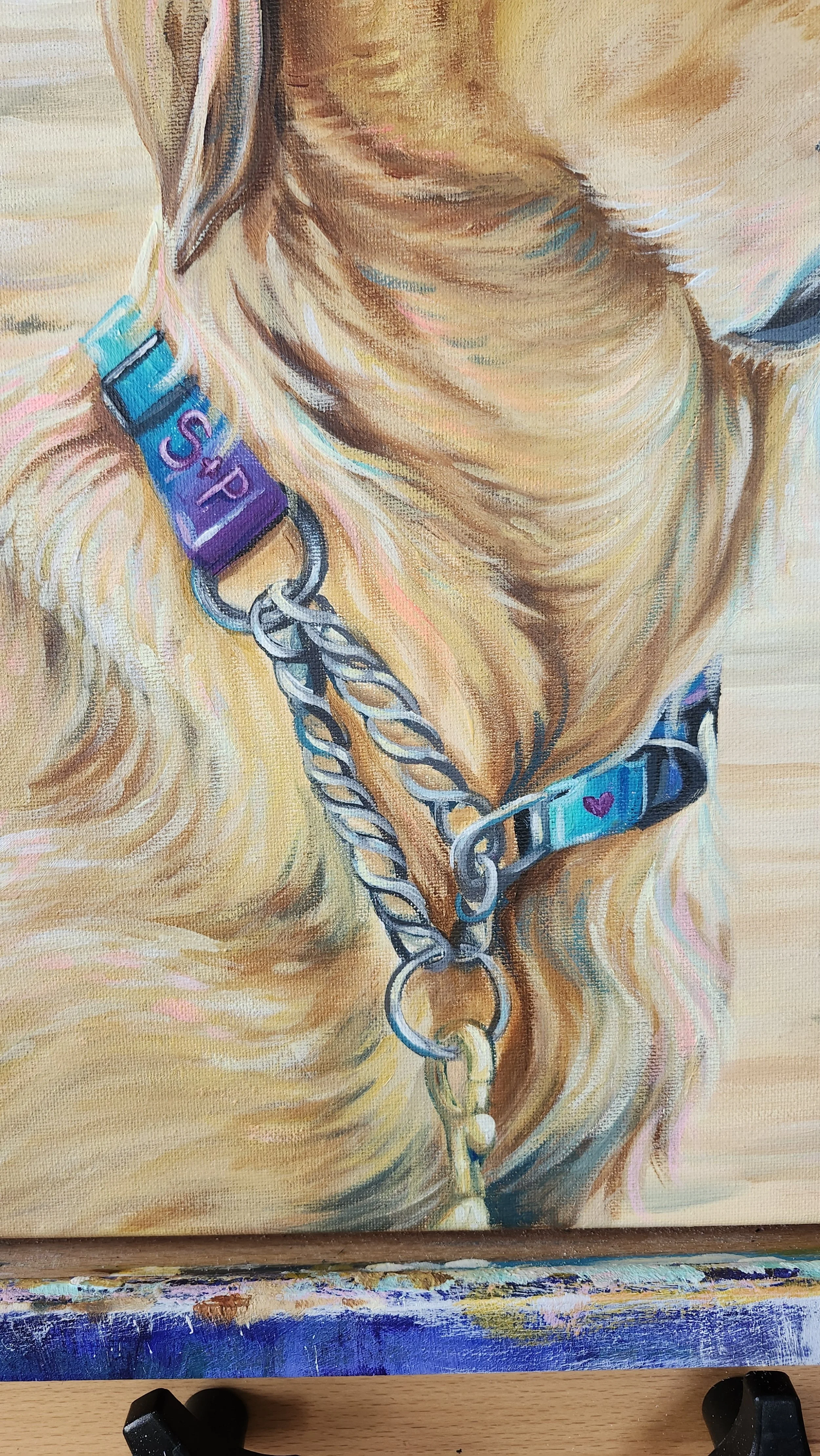pet portrait close up of painted collar details