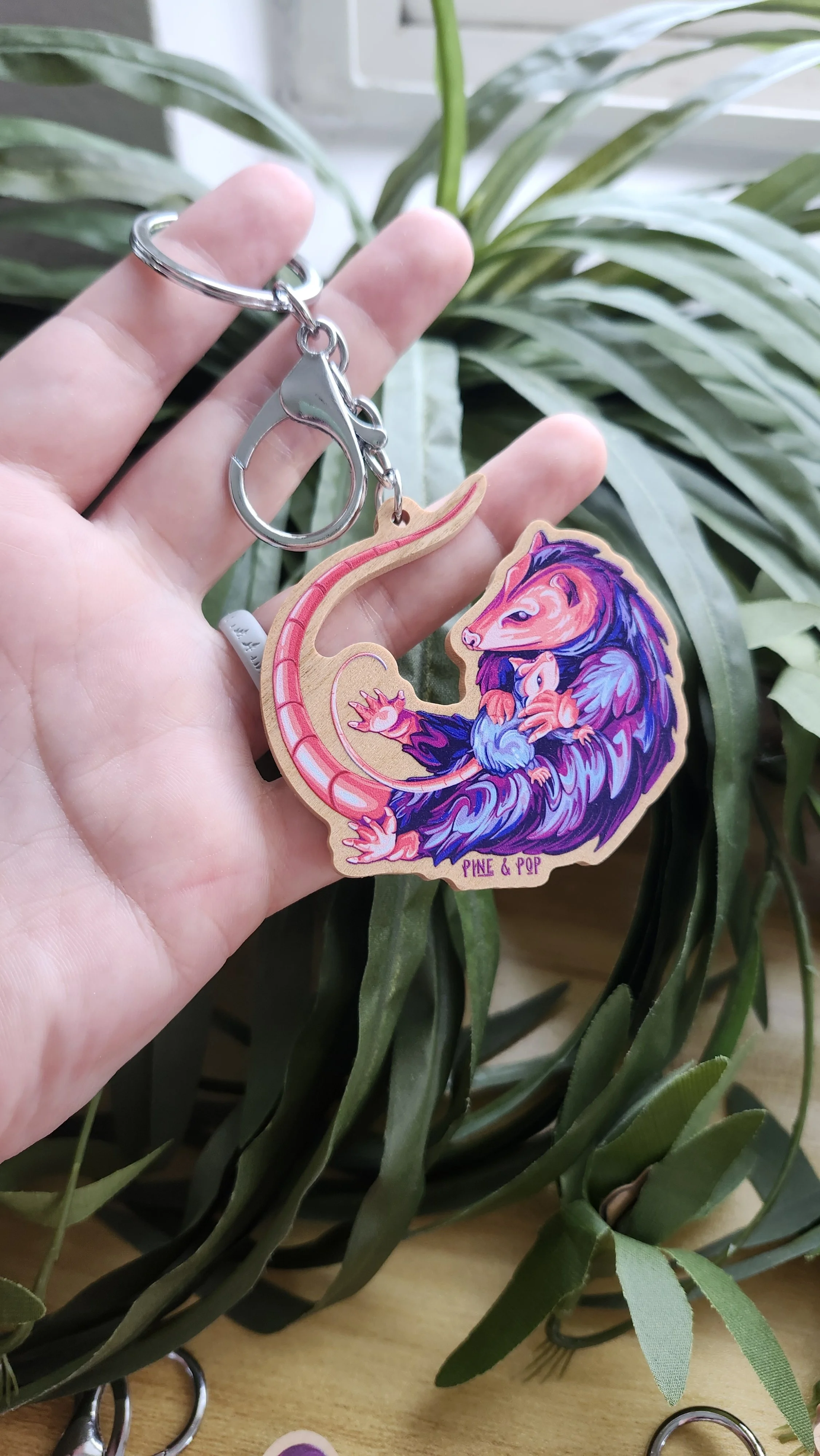 Opossum Wooden Keychain