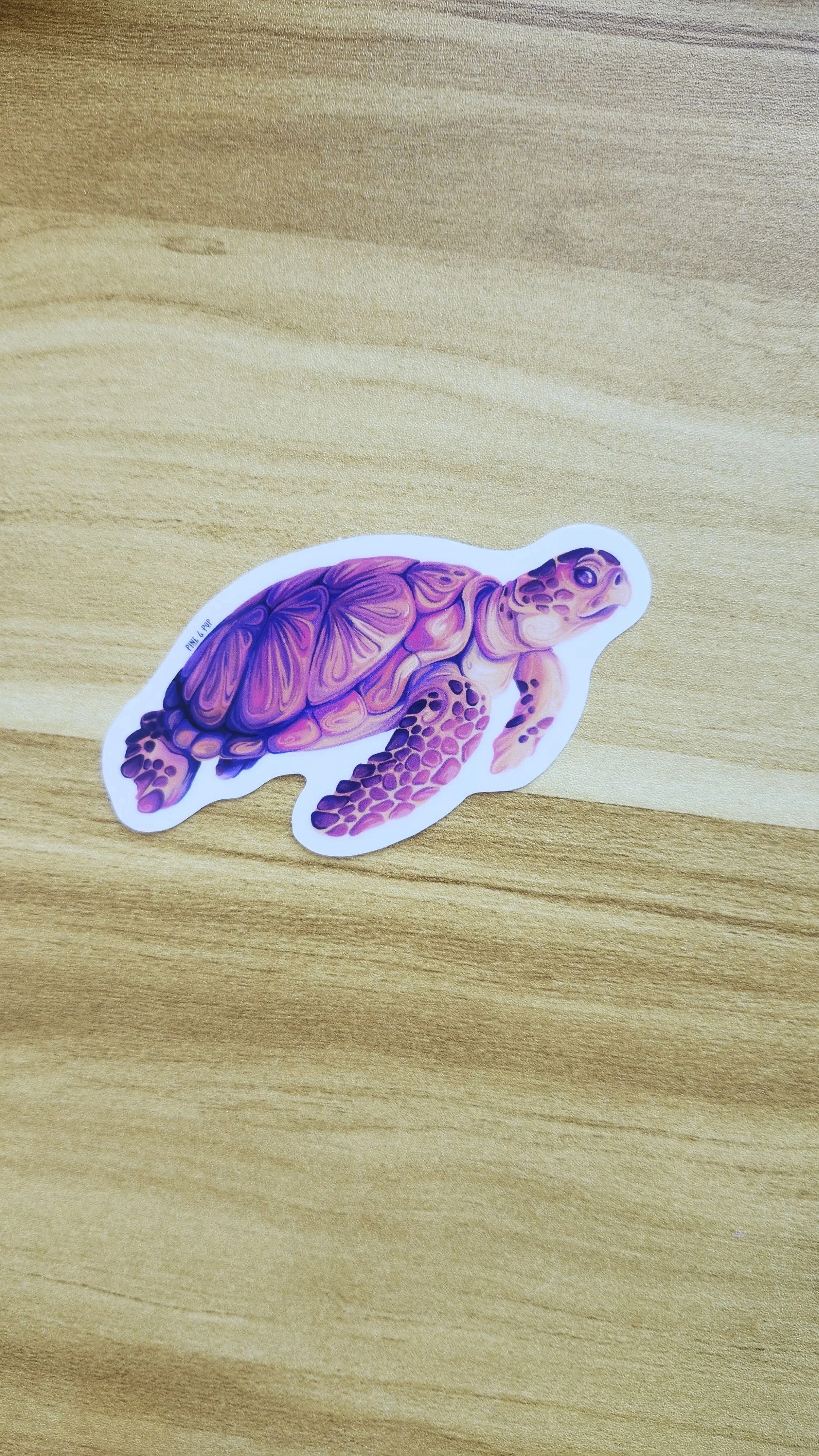 loggerhead sea turtle vinyl sticker designed using soft sunset colors such as yellows, oranges,pinks, and purples