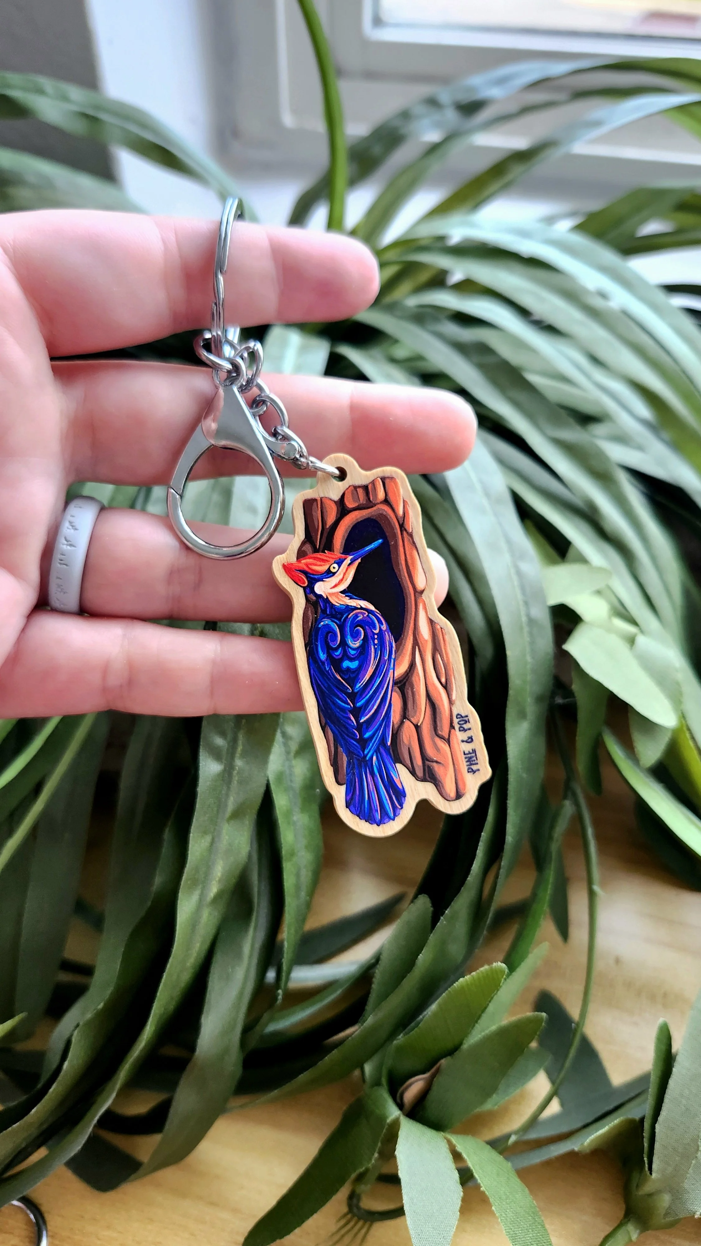 Pileated Woodpecker Wooden Keychain