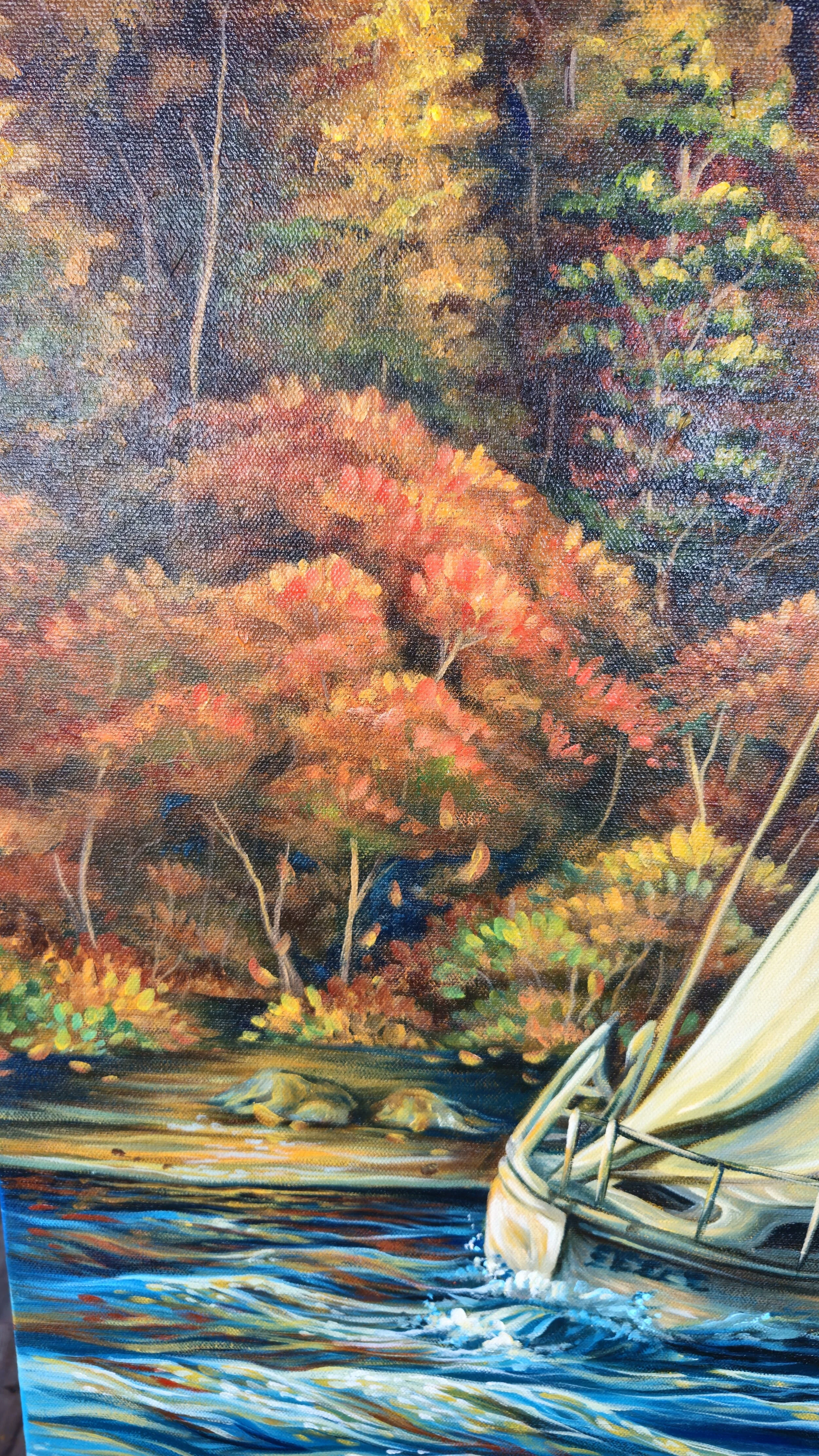 close up view of tree and foliage details on painting