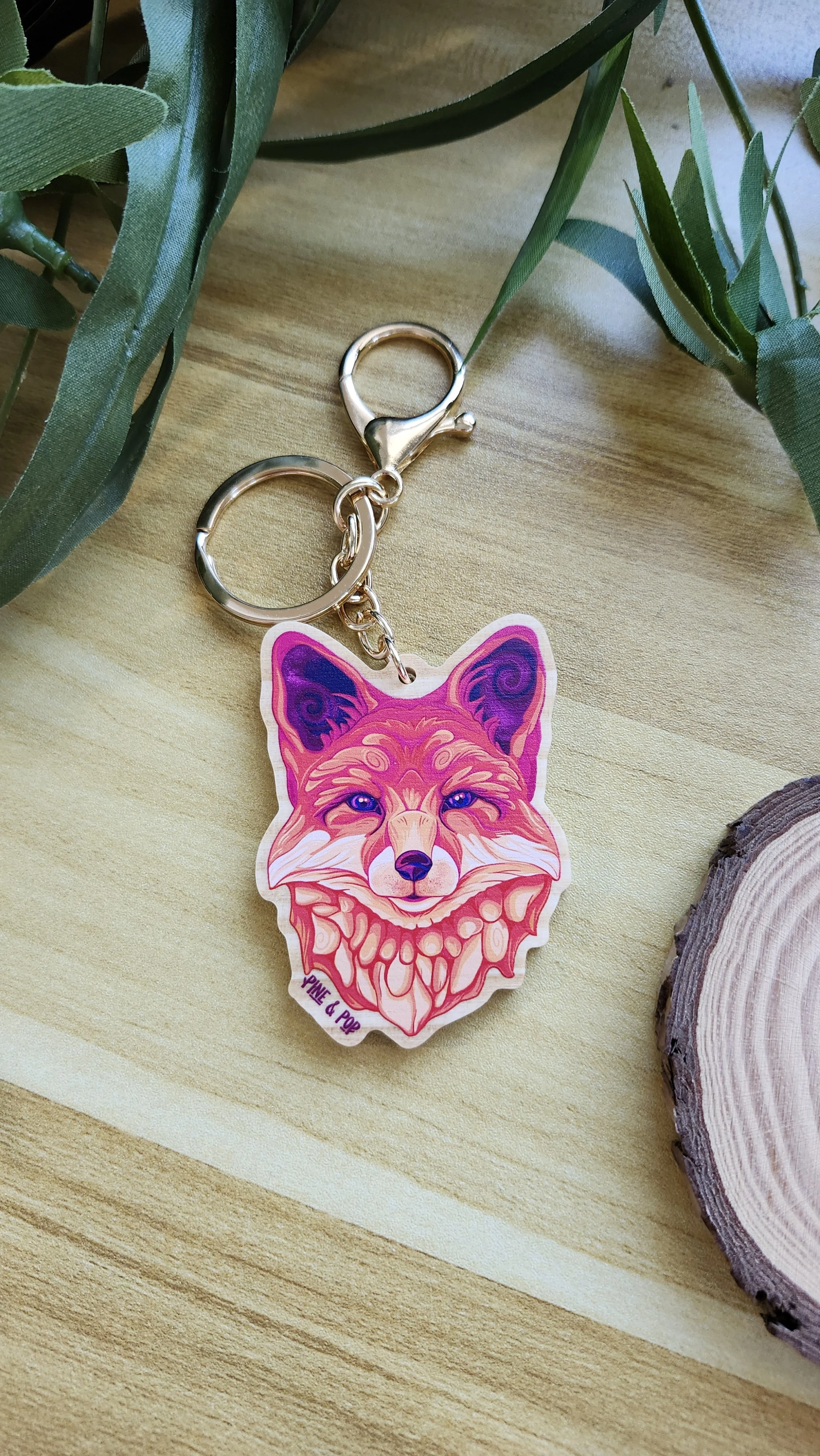 Fox Head Wooden Keychain
