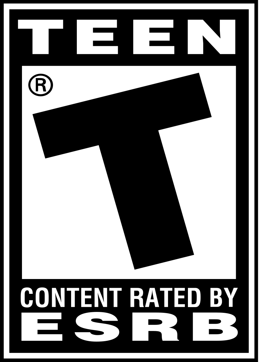 Official movie rating label indicating content is suitable for teens and rated E for Everyone by ESRB.