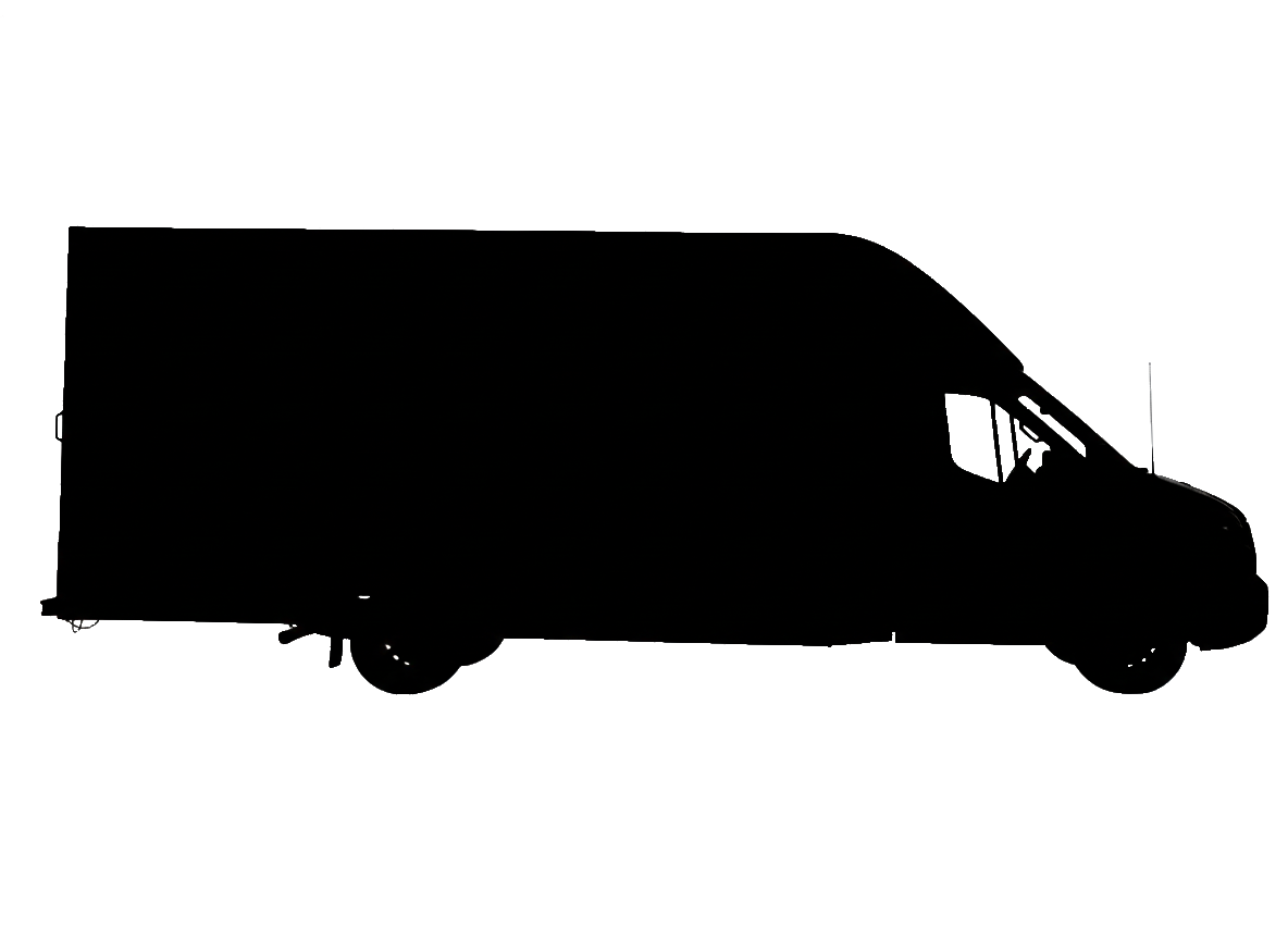 Outline of a delivery van or cargo truck in black line art.