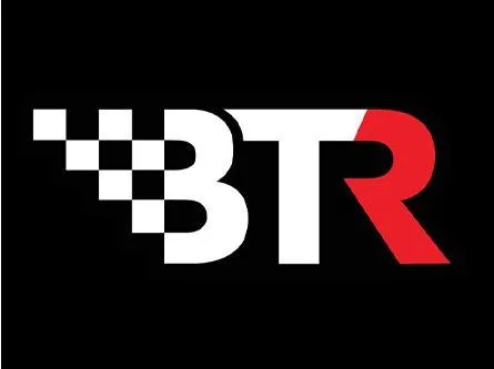 Logo with a checkered pattern and the letters 'B' and 'R' in black and red.