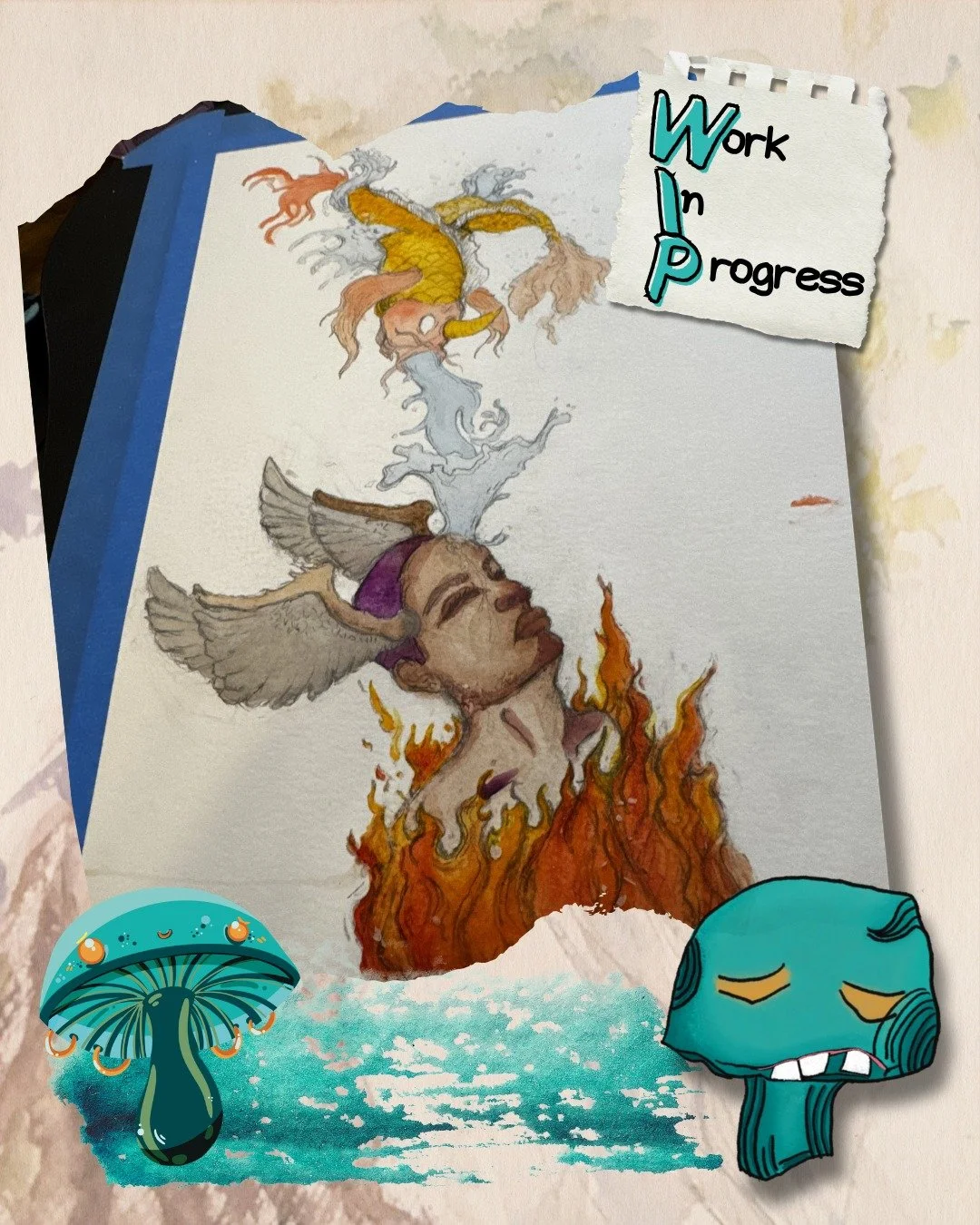 Last Wed I shared the weirdness I am working on, and this Wed it is still on my mind. I don&rsquo;t know how to explain the meaning imbued into this thing for me. I see mother earth on fire, with only a fantasy like hope of any relief. I see monsters
