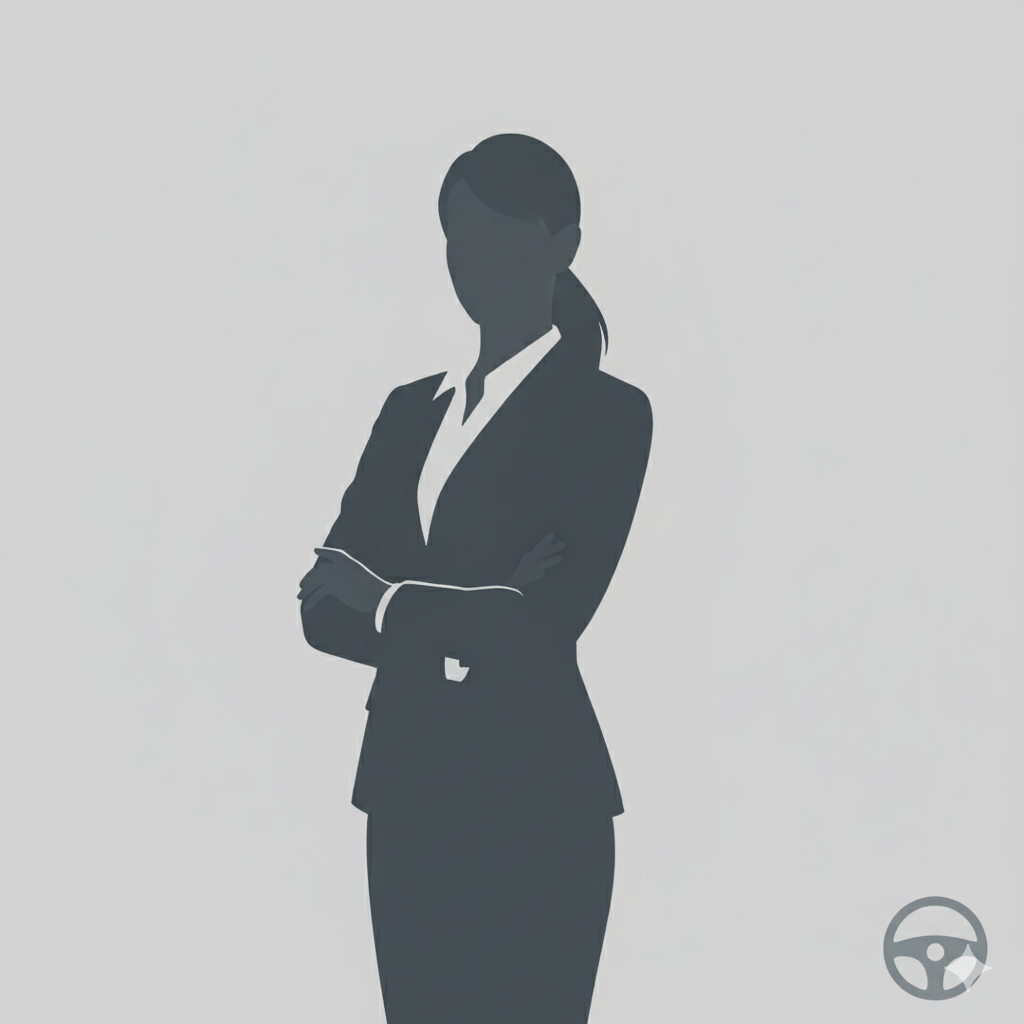 En skitse af en forretningskvinde med armene krydset, iført jakke, uden synlige ansigtstræk.