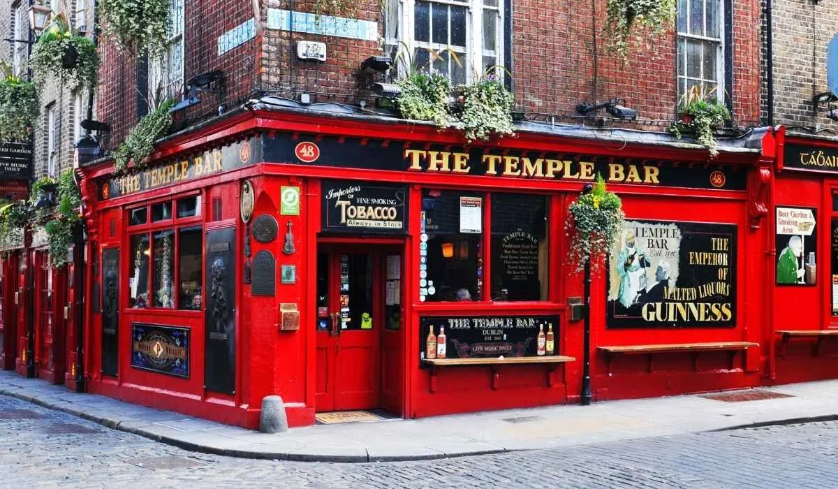 The Temple Bar Pub, Dublin
The vibrant red façade of The Temple Bar, one of Dublin’s most famous pubs in the Temple Bar district.