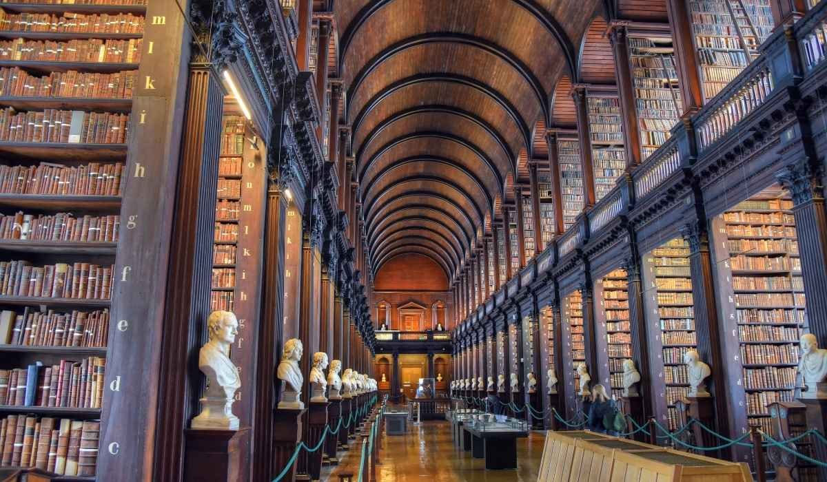 The Long Room, Trinity College Library Dublin
An impressive 18th-century library hall lined with ancient books and marble busts at Trinity College.
