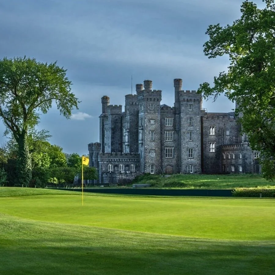 Championship golf course in County Meath with historic castle backdrop and manicured fairways