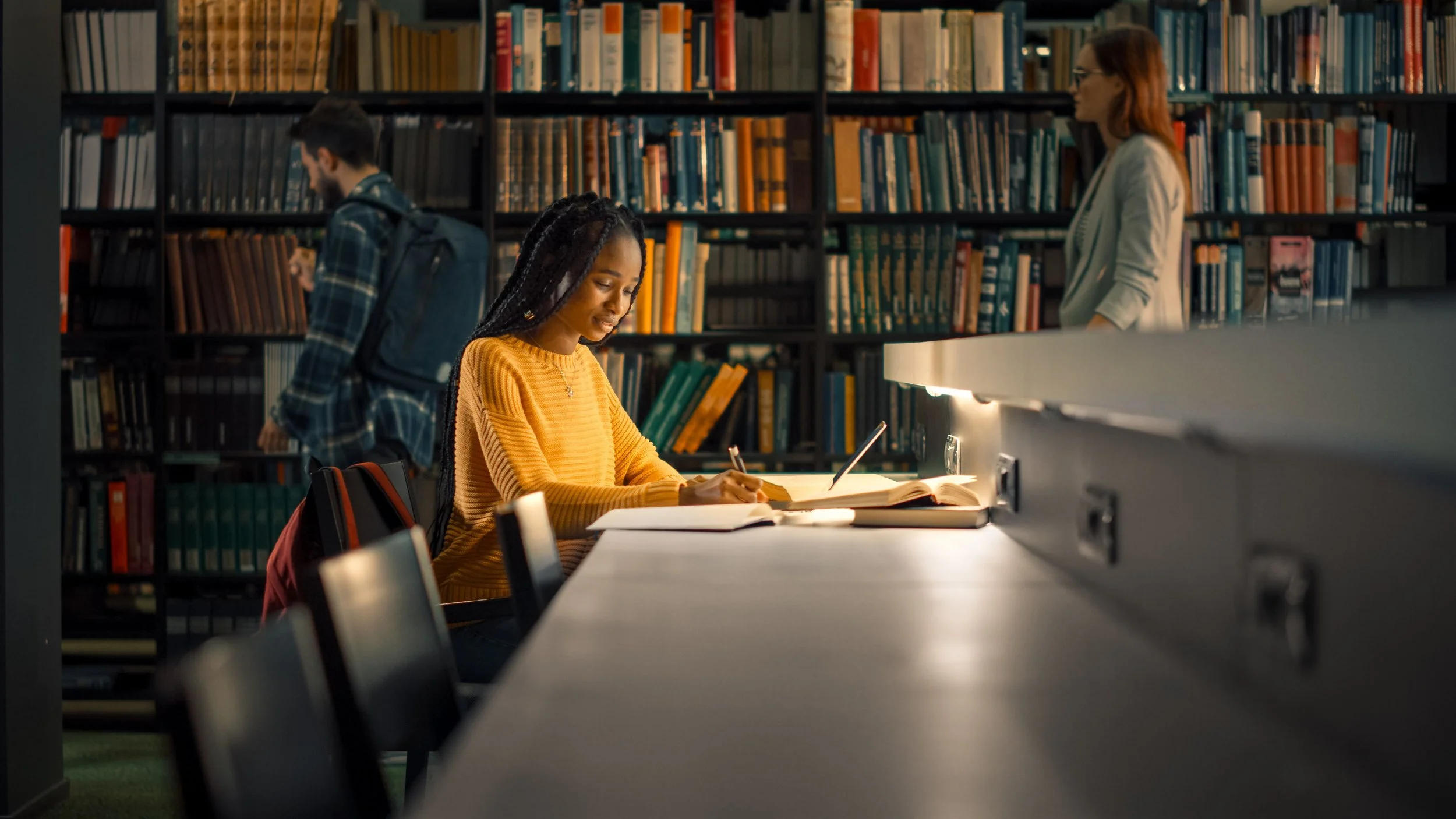 Girl studying in library