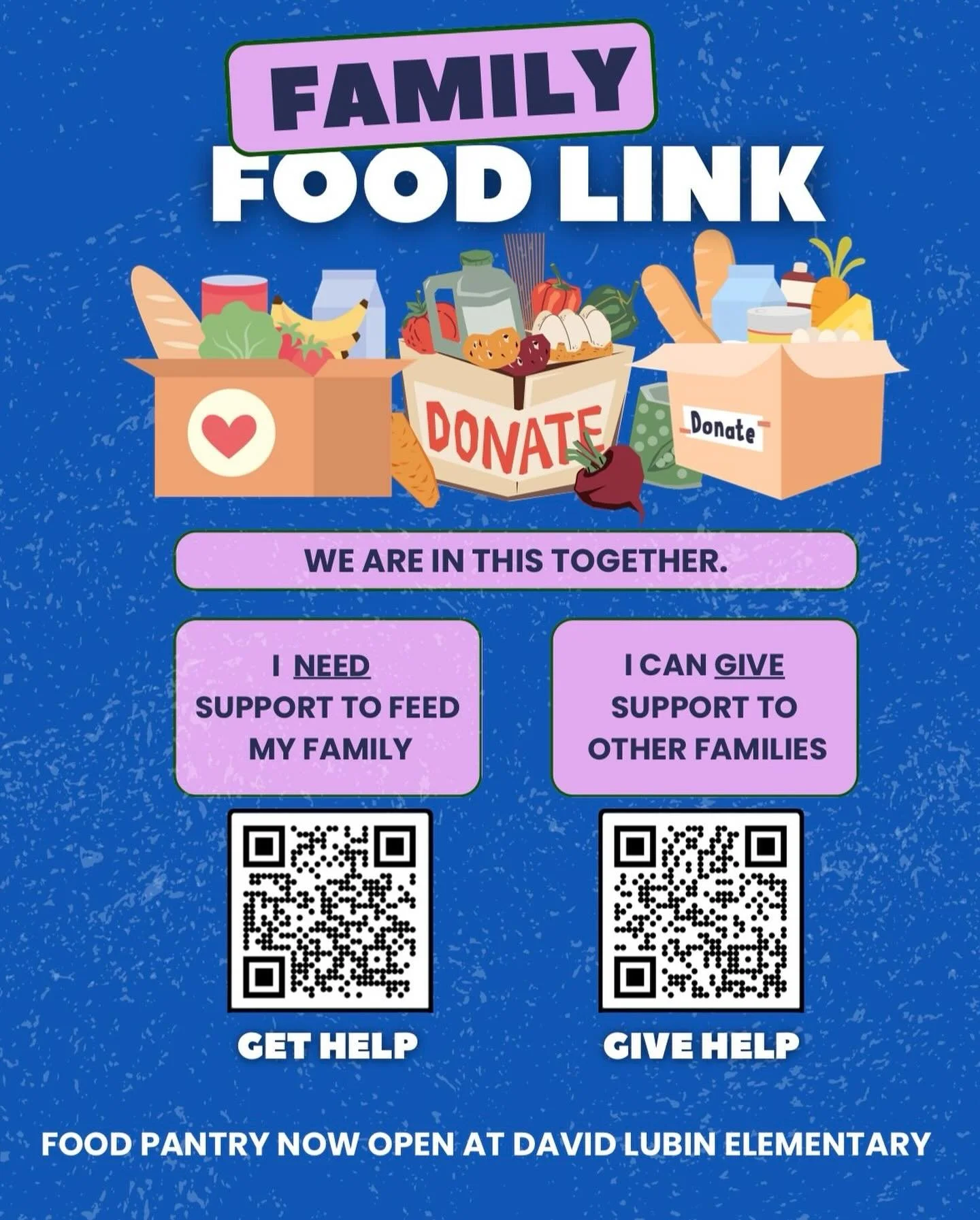 Our food pantry is up and running at David Lubin. 

Click the links in our stories for ways  to support your family and others. 

#davidlubinrocks