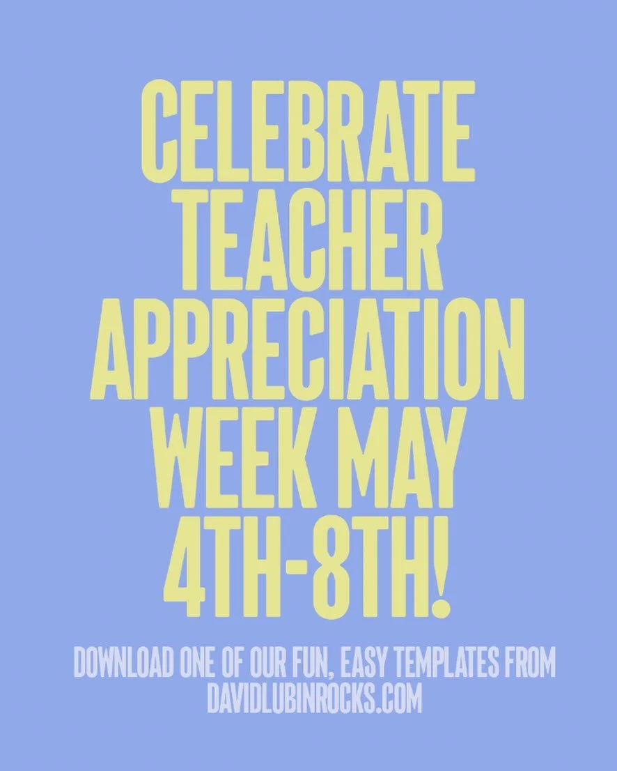 Teacher Appreciation Week is May 4-8 and we&rsquo;ve made it easy for you to show your teacher big love! Visit davidlubinrocks.com for 2 easy-to-download letter templates they are sure to enjoy. 
.
davidlubinrocks.com