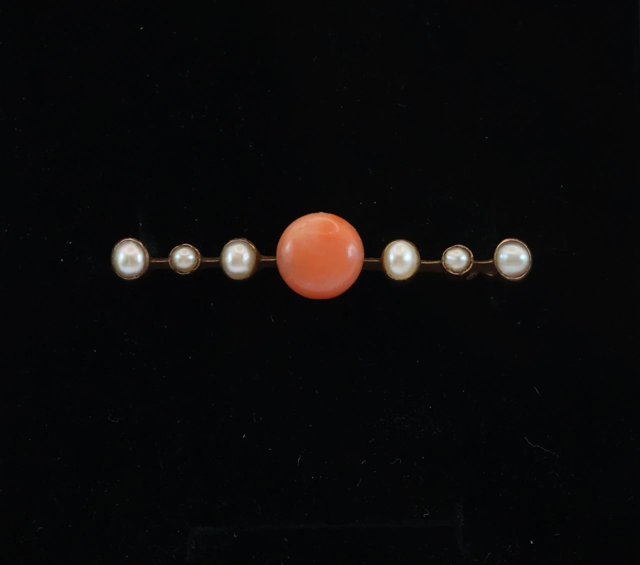Victorian Coral & Pearl Bar Brooch