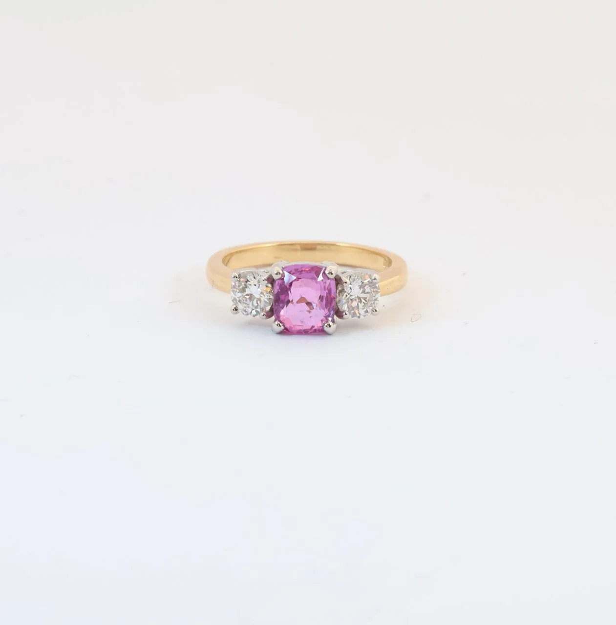 Pink Sapphire & Diamond 3 Stone Ring