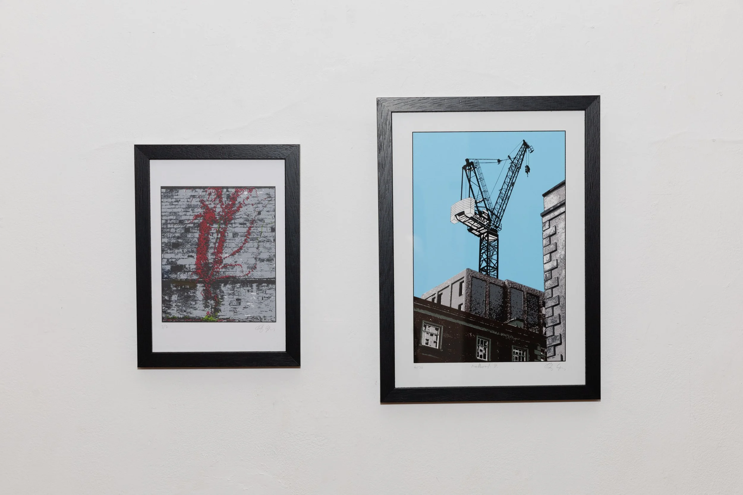 'Connolly Creeping' & 'Marlborough Street', Print works by Tadhg Caffrey 