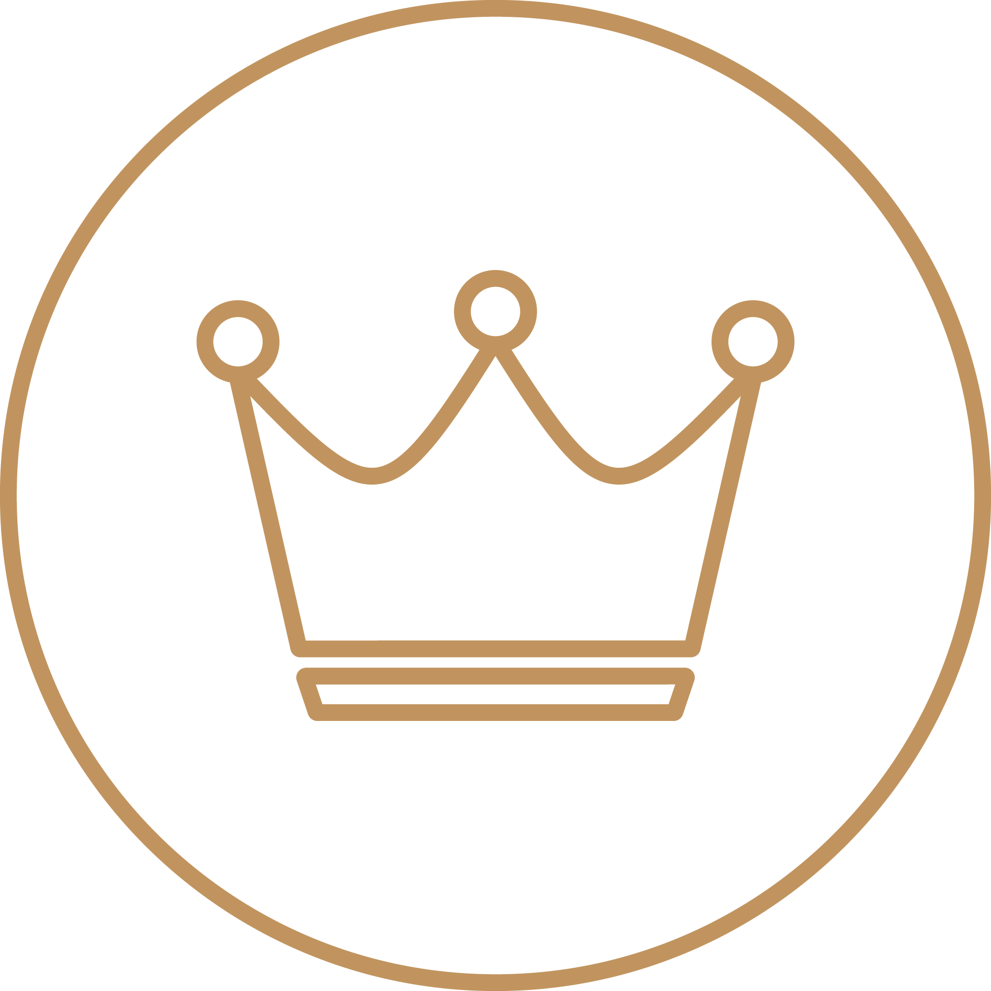 A gold line art icon of a facial mask within a gold circle on a black background.