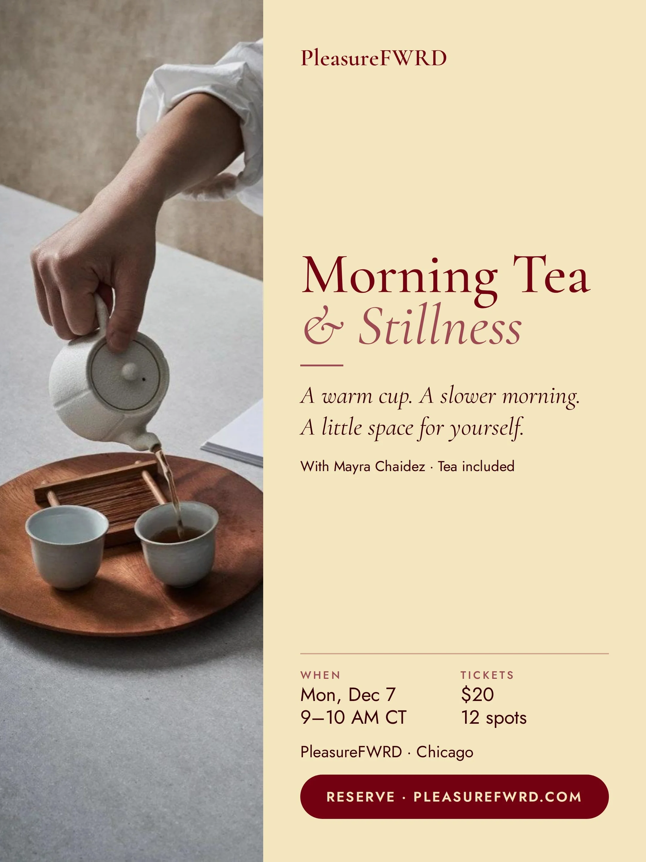 Morning Tea & Stillness | Monday, December 7, 2026 · 9:00–10:00 AM CT