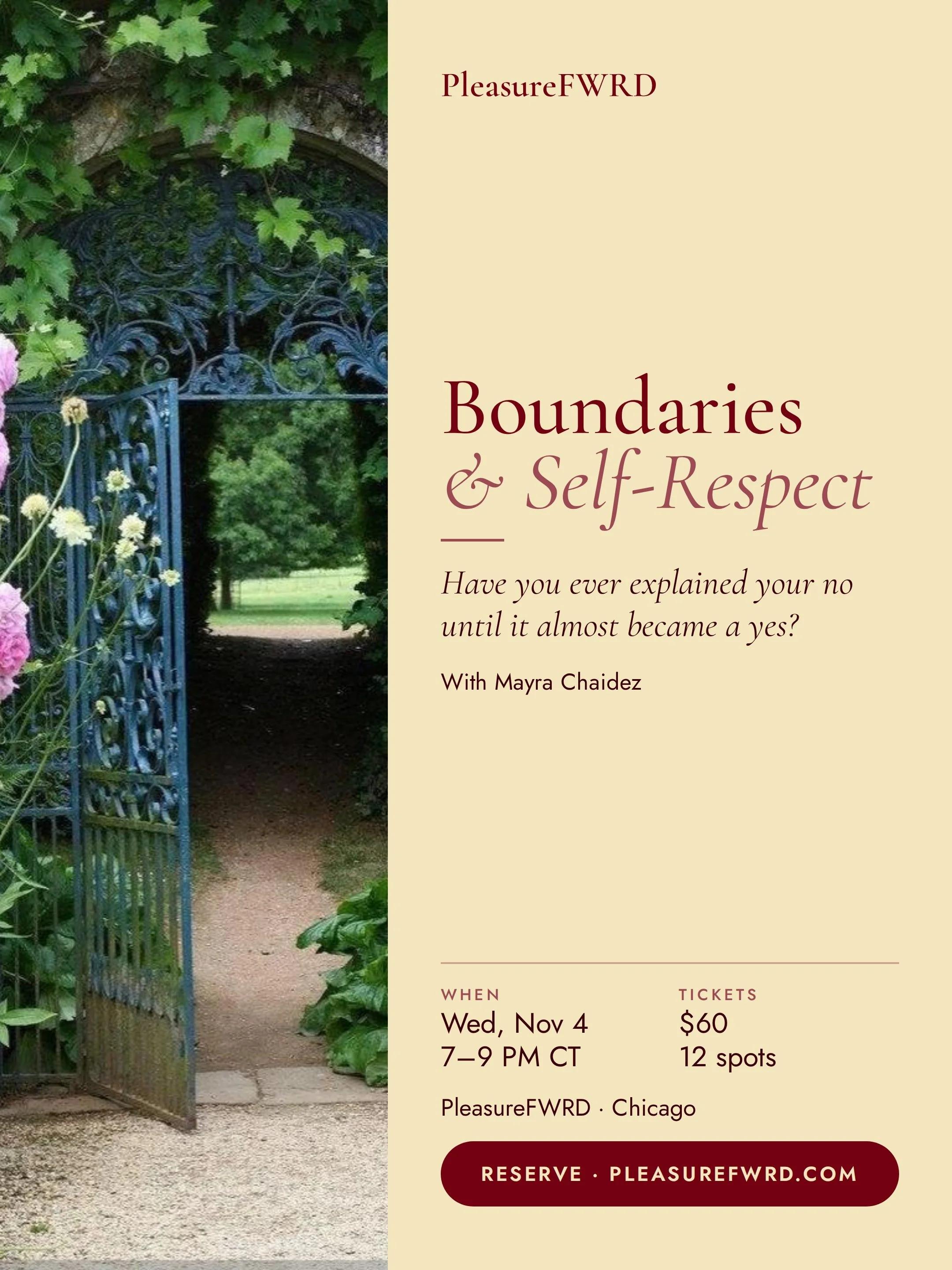 Boundaries & Self-Respect | Wednesday, November 4, 2026 · 7:00–9:00 PM CT