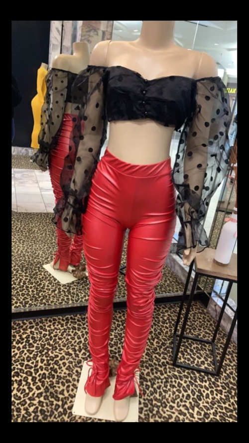 Stacked Red Leather Pants