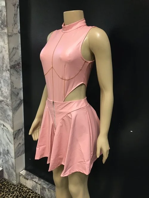 Leather Pleated Skirt Set