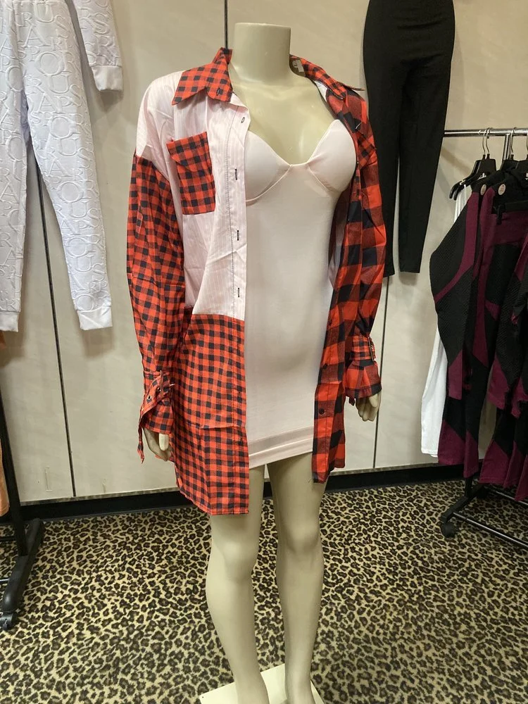 Buckle Plaid Shirt Dress